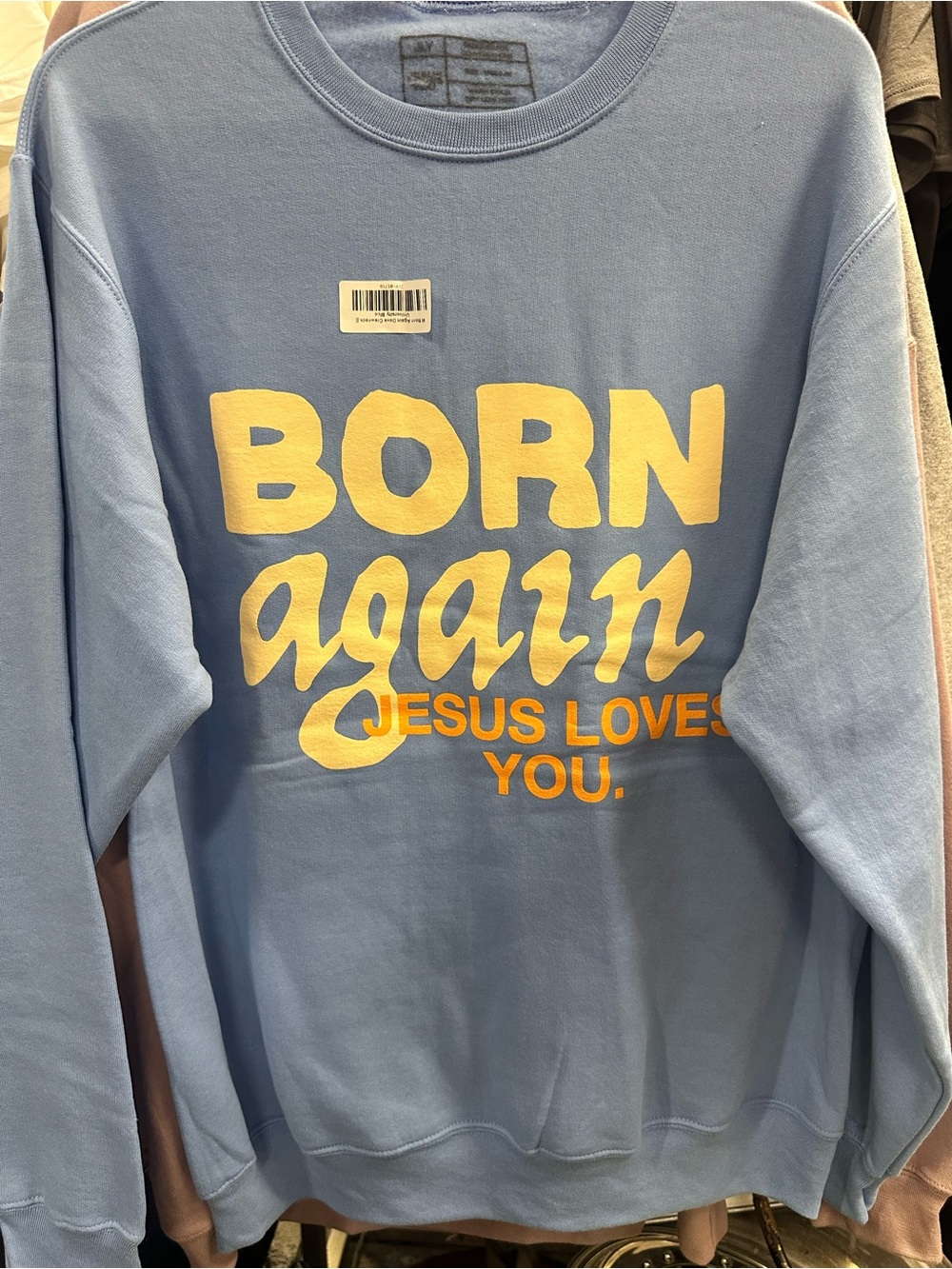 Born Again Light Blue Crewneck Sweatshirt - Inspirational Graphic
